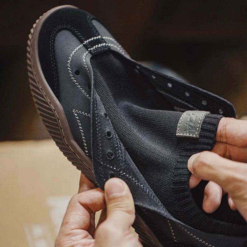 Maden rétro noir Patchwork allemand formateurs chaussures une pièce tricot chaussette baskets à lace