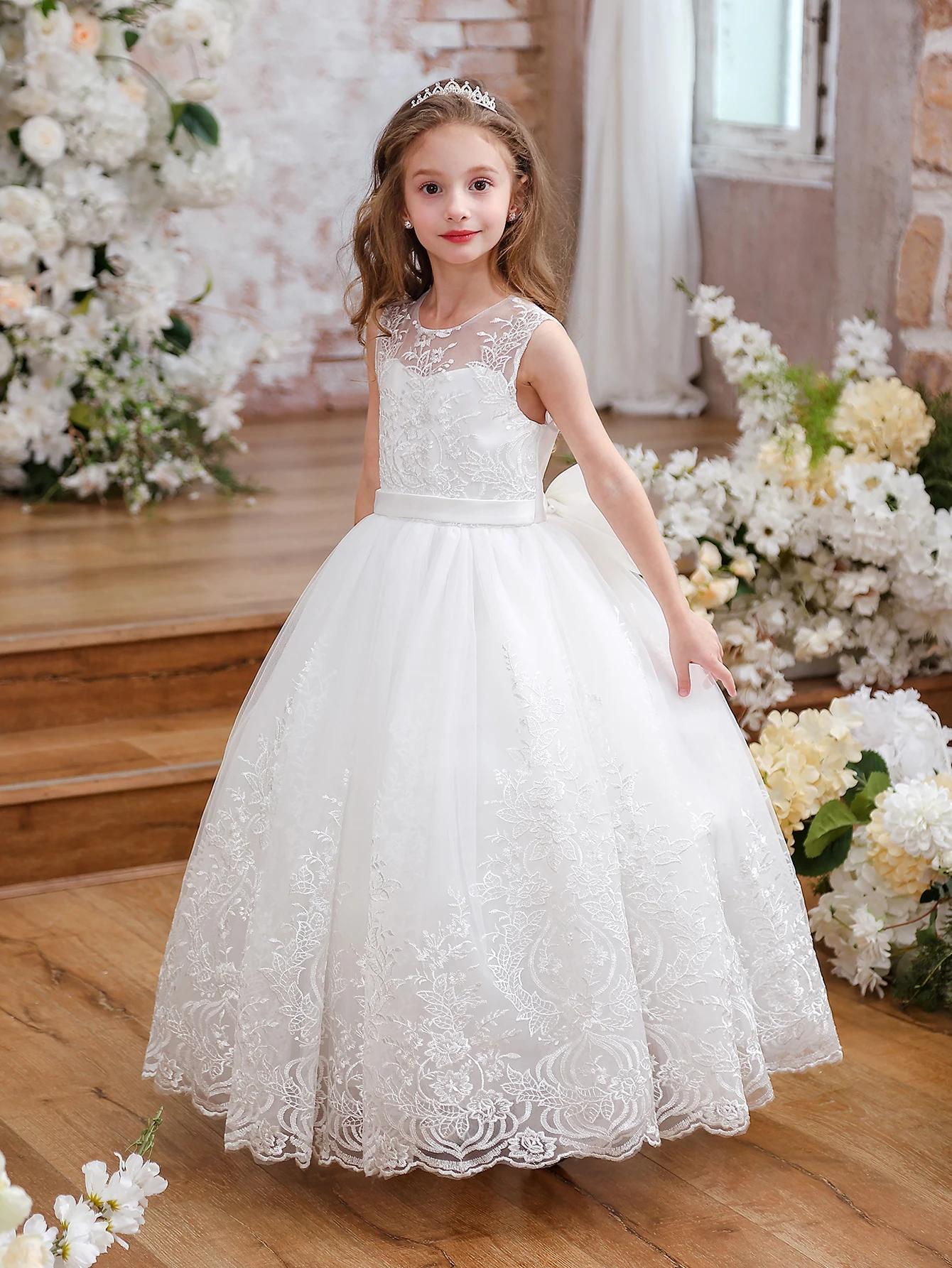 Robe inférieure en Tulle et dentelle brodée pour filles, pour enfants, demoiselle d'honneur, fête d'