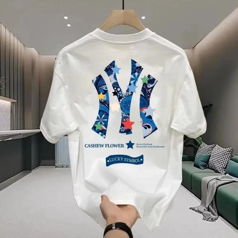 T-shirt Homme Coton Épais Marque Tide 2026 – Tendance Été Décontracté Col Rond Ample Imprimé – Vêtem