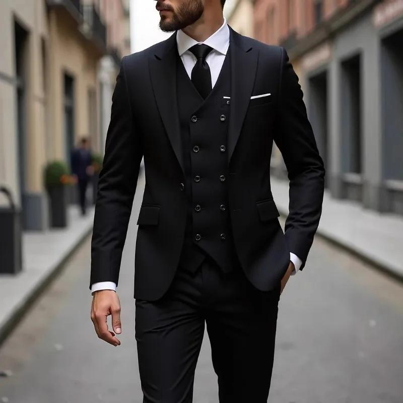 Costume homme à simple boutonnage, ensemble 3 pièces, tenue formelle, toutes saisons, Traje American