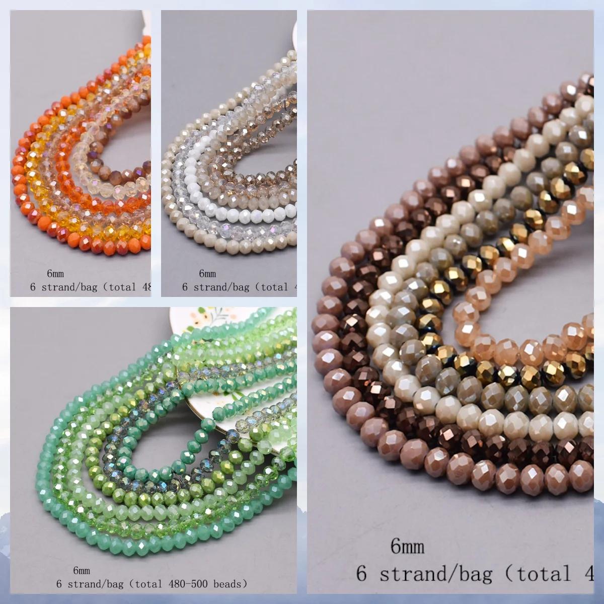 Perles de Verre à Facettes, 6 Brins de 6mm, 480 Pièces, Rondelle d'Espacement pour Bijoux de Bricola