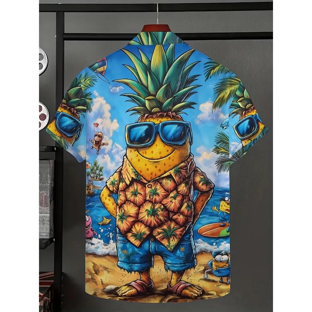 Chemise d'été décontractée à manches courtes pour hommes, graphique d'ananas hawaïen imprimé en 3D,