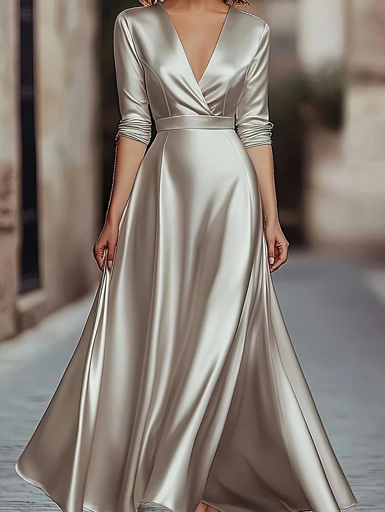 Collection Printemps/Automne : Robe de soirée élégante d'inspiration française, à col en V, à manche