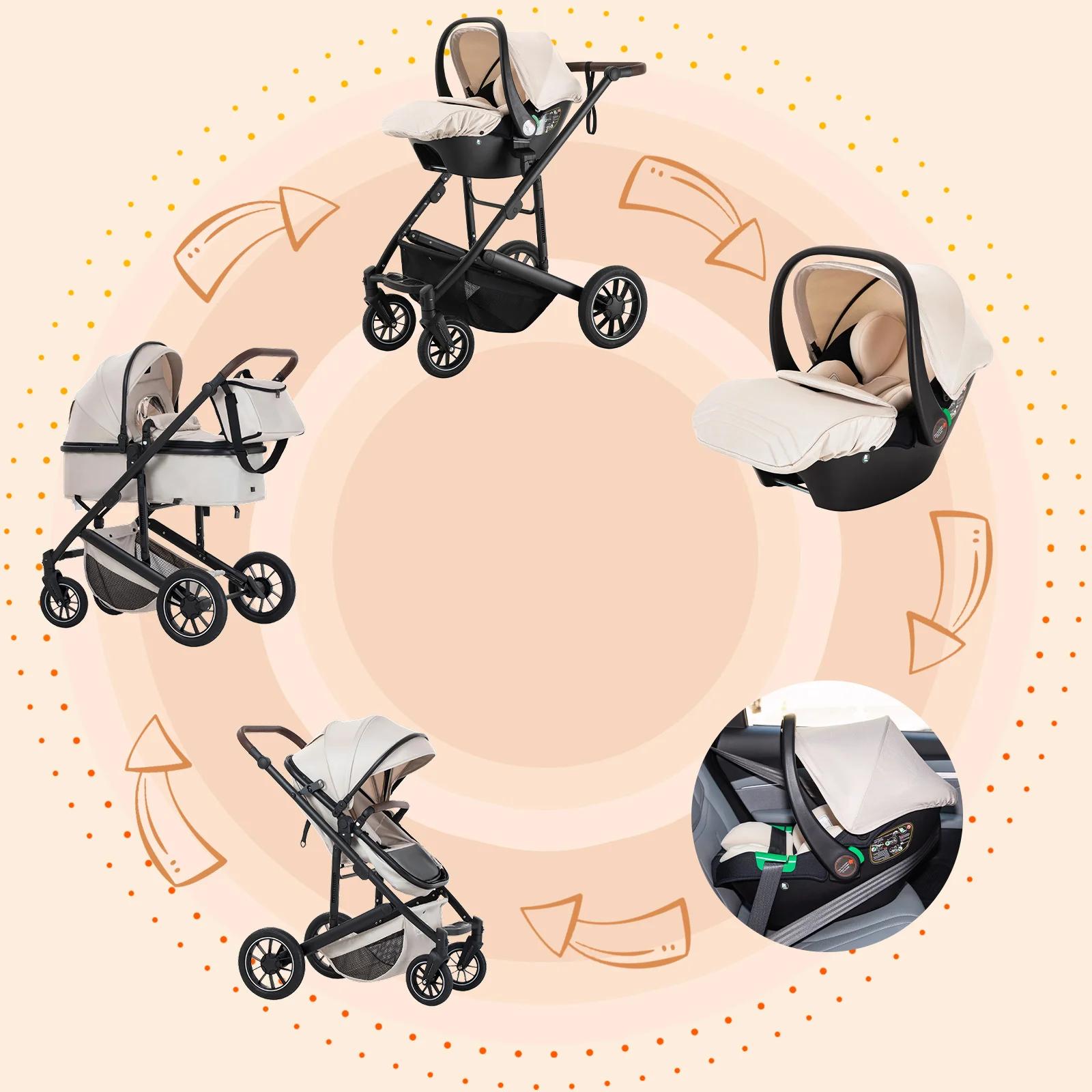 Poussette de luxe 3-en-1 avec siège auto pour nouveau-né, landau tout-terrain, poussette de voyage p