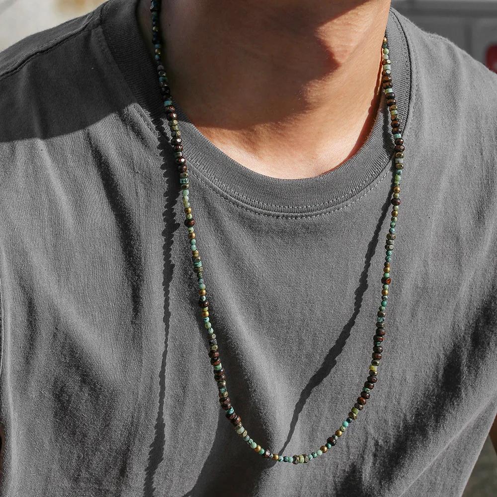 1PC hommes rétro Style ethnique afrique pierre collier pour hommes Hippie bohême Long collier de per