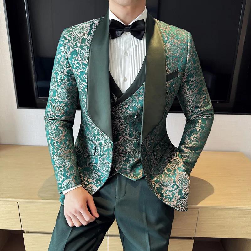 Printemps 2025 hommes Style britannique affaires décontracté trois pièces costume gilet pantalon hau