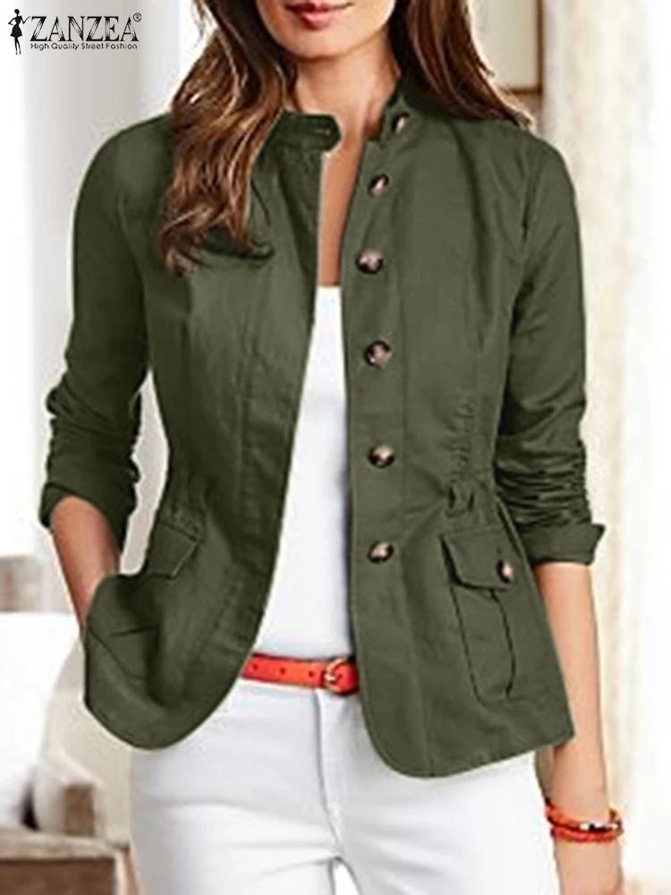 ZANZEA mode automne à manches longues solide coupe ajustée manteaux Vintage femmes vestes de travail