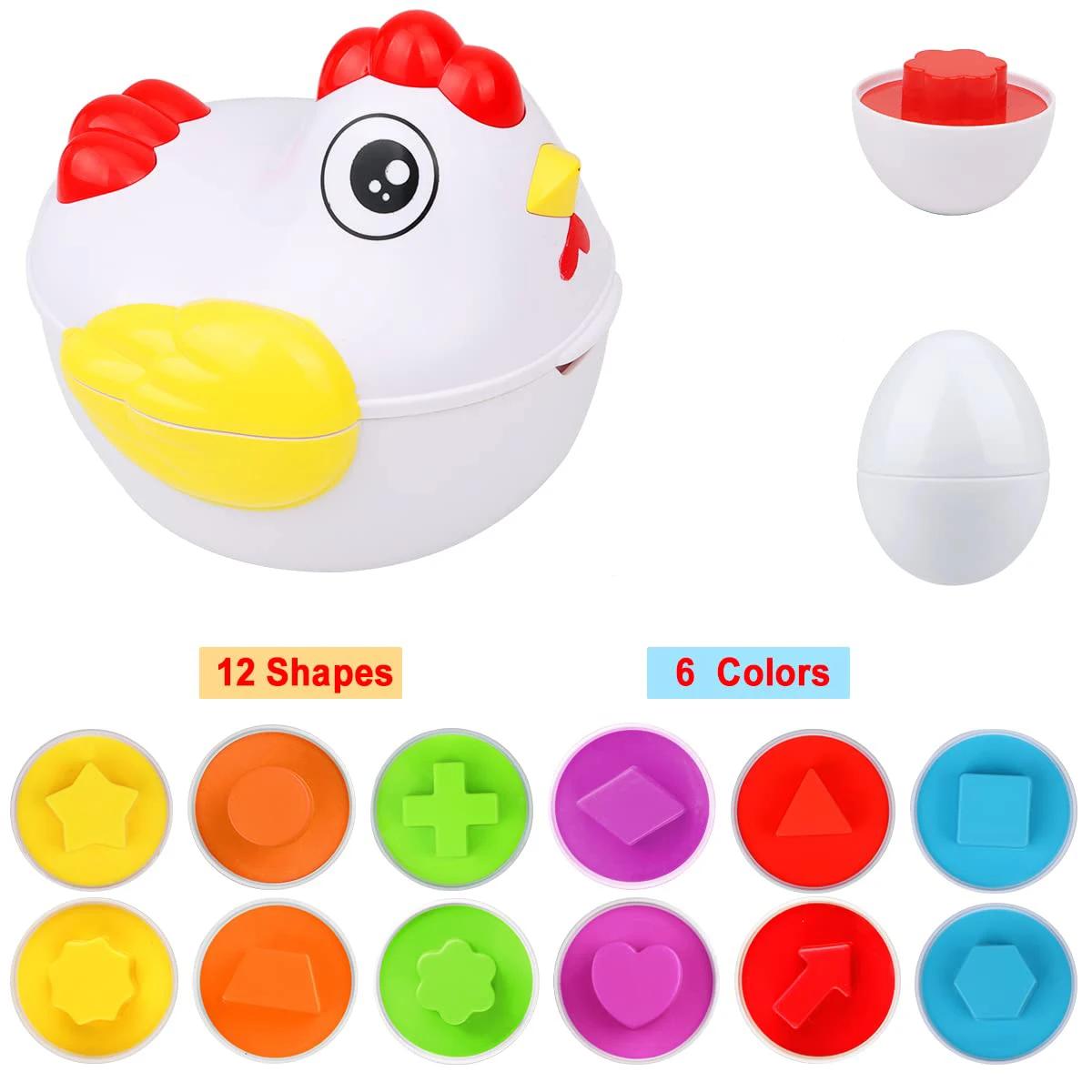 Jouets sensoriels Montessori pour bébé, 12 œufs assortis, œufs de pâques, couleurs de poulet, trieur