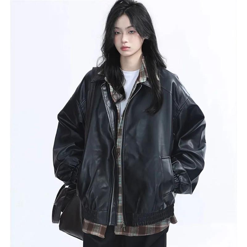 Veste rétro en Faux cuir pour femmes, mode printemps-automne, fermeture éclair, manteau en cuir à ma