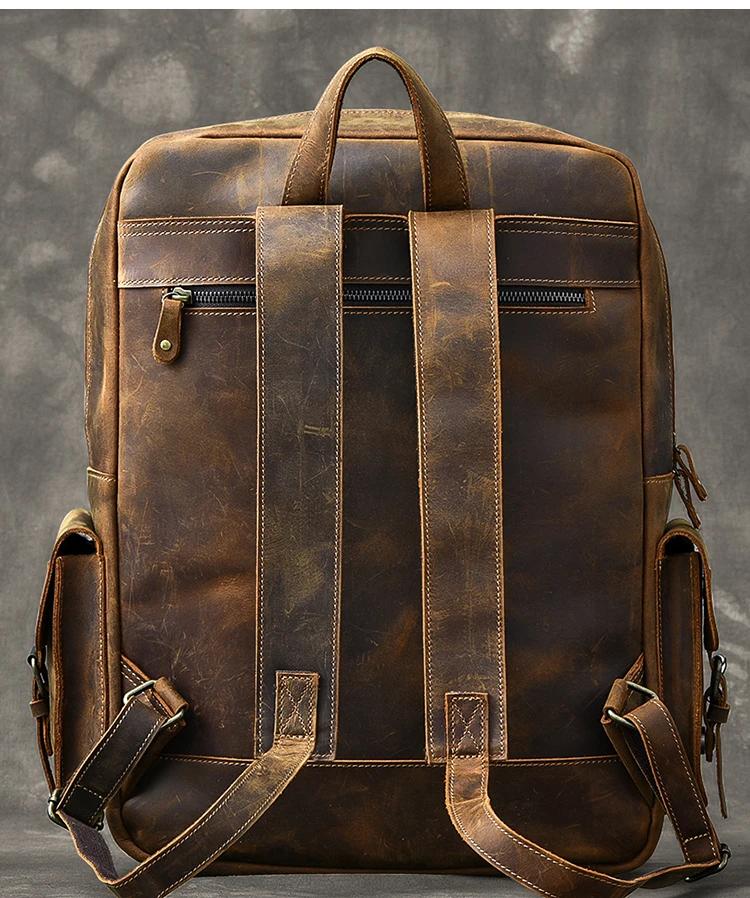 Vintage Crazy Horse sac à dos en cuir véritable hommes sac à dos en peau de vache randonnée sac à do