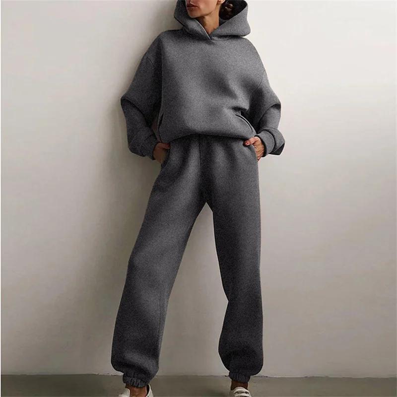 Sweat à capuche PVD deux pièces pour femme, sweat à capuche décontracté, pulls monochromes, ensemble