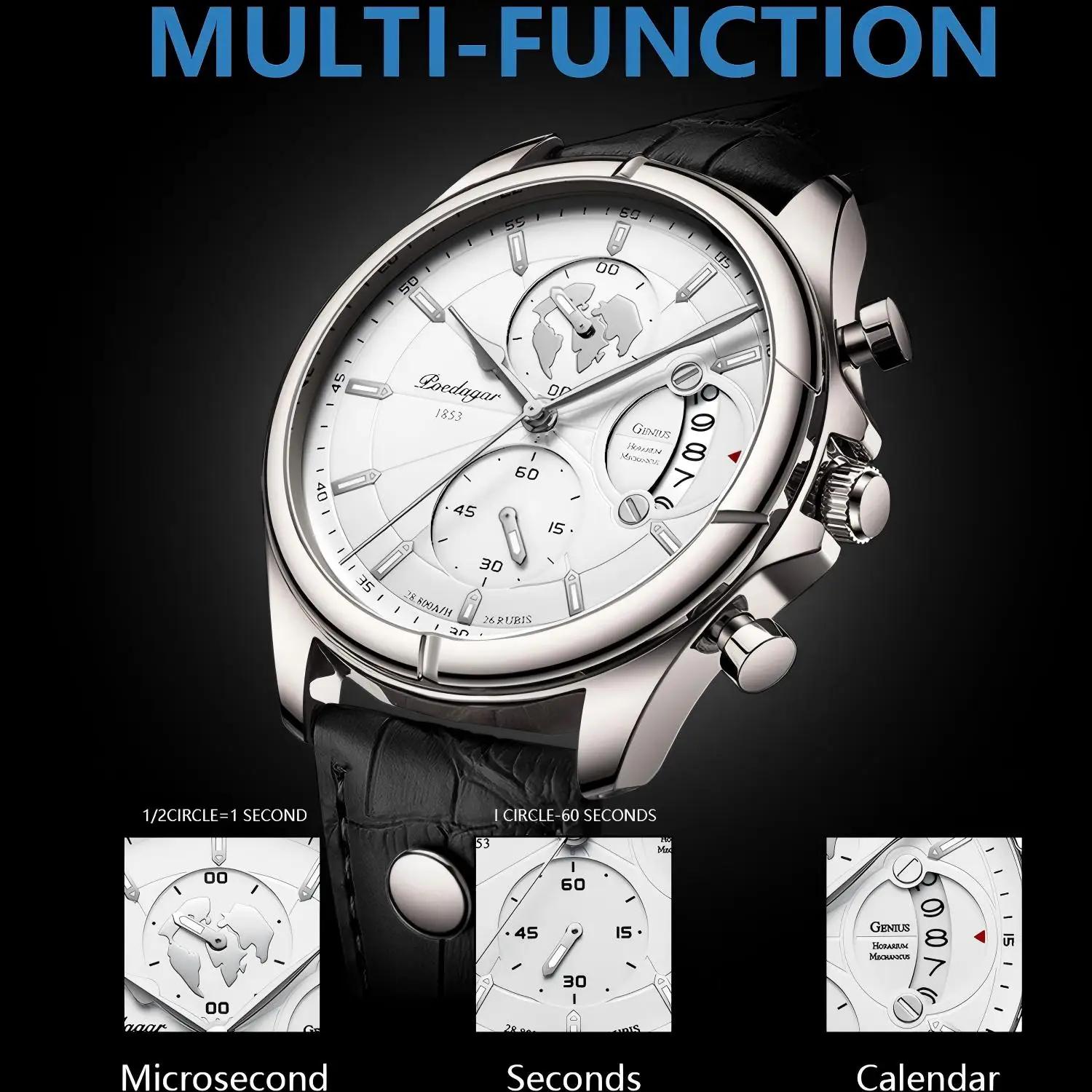 POEDAGAR luxe homme montre-bracelet chronographe Date étanche en cuir hommes montre décontracté Quar