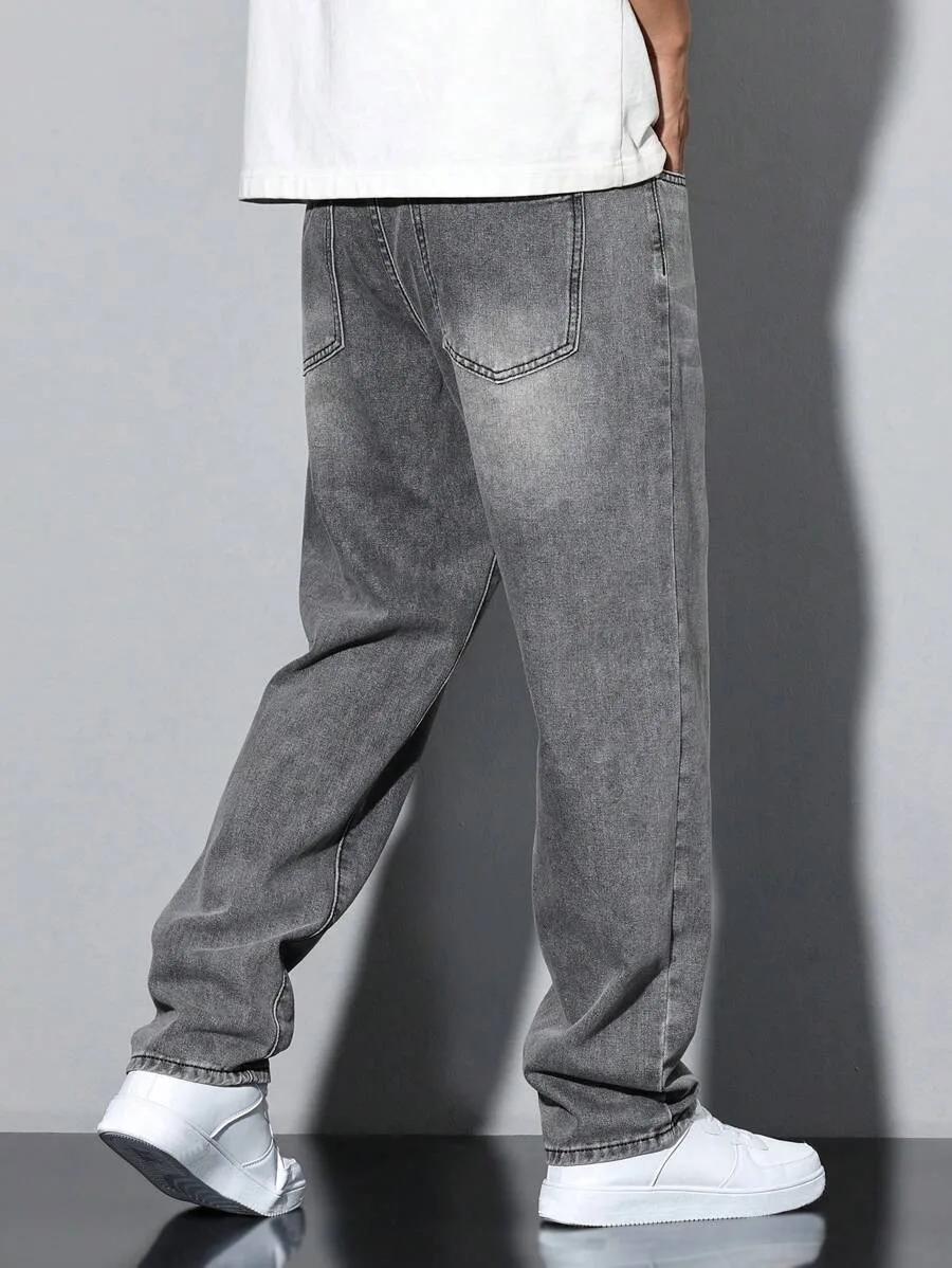 Jean gris slim droit pour hommes, design droit et simple, adapté à un usage quotidien en toutes sais