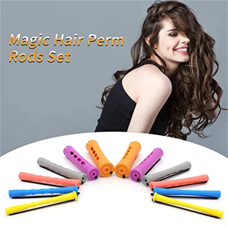 Ensemble de tiges de permanente de cheveux avec peigne à queue d'épingle, bigoudis en plastique, tig