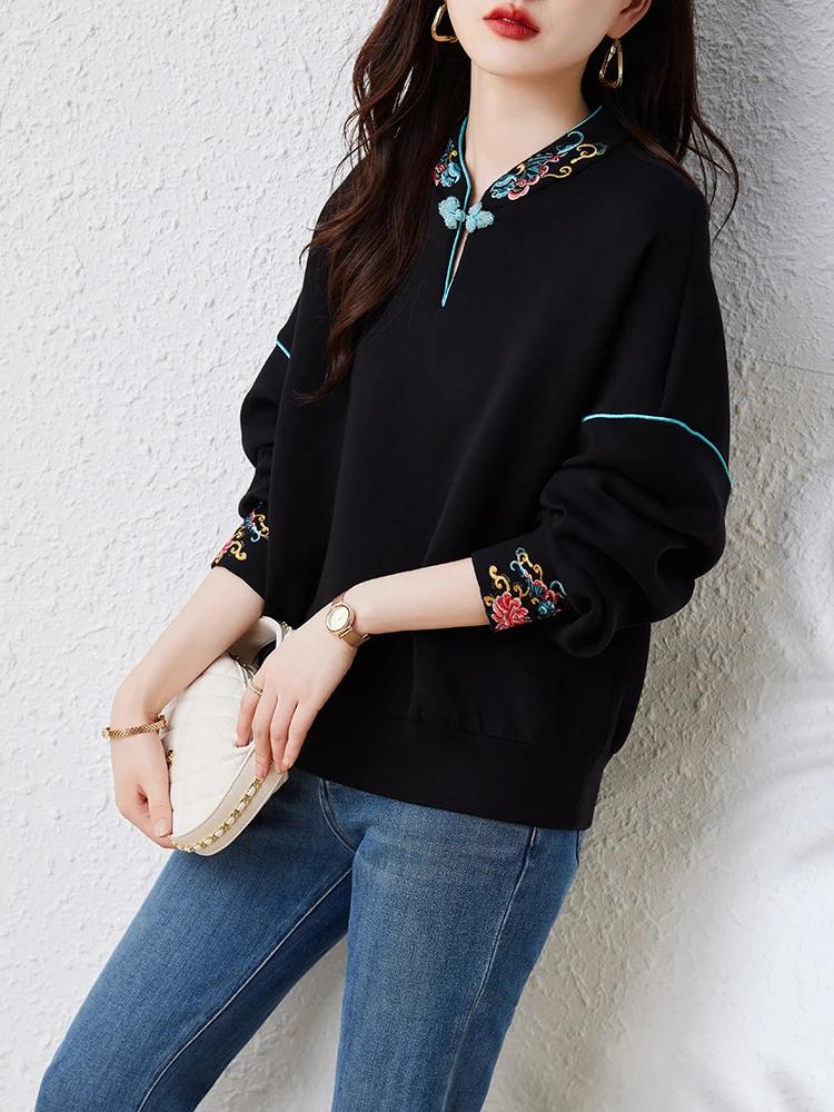 Sweat-shirt à capuche de style chinois pour femme, pull à la mode, décontracté, printemps-automne