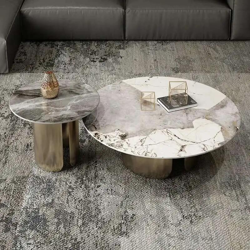 Tables basses minimalistes modernes effet marbre rond Table d'appoint en métal blanc Simple luxe Mes