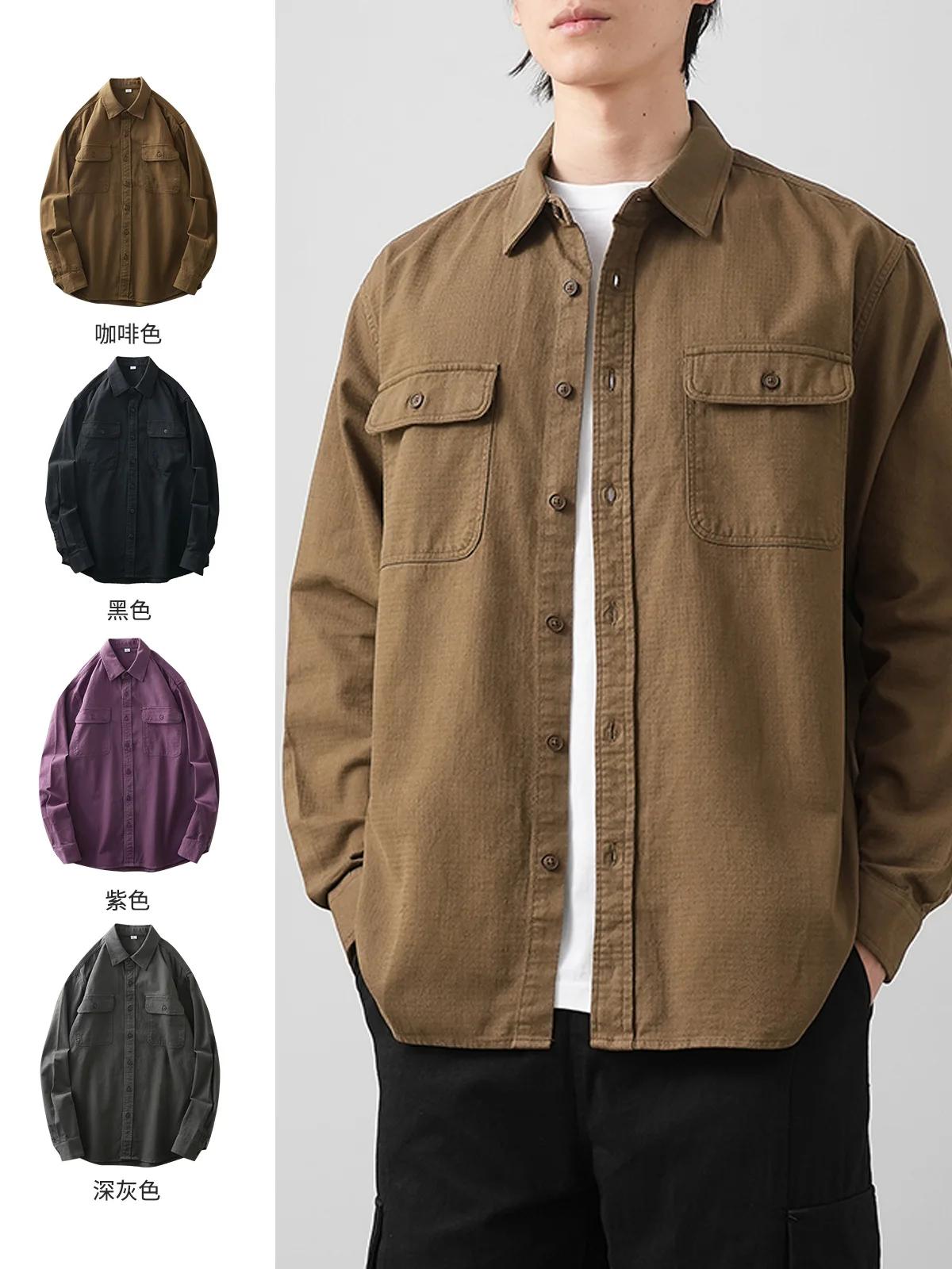 DUEllen-Chemises de travail pour hommes, chemisier à manches longues, poches vintage, vêtements basi