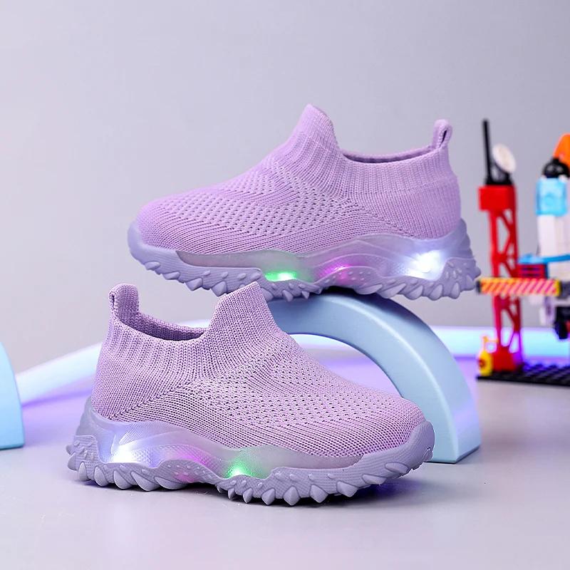 Enfants baskets enfants bébé filles garçons respirant maille Led chaussettes lumineuses Sport course