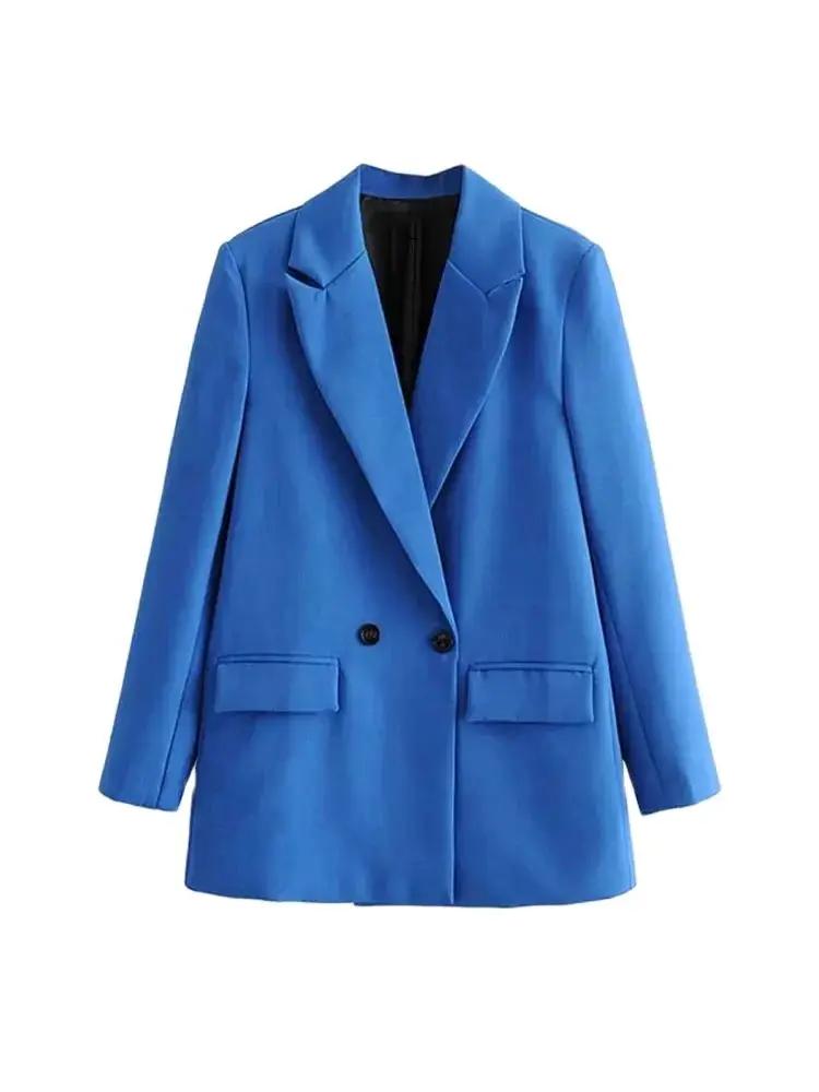 Femmes Chic bureau dame Double boutonnage Blazer Vintage manteau mode col cranté à manches longues d