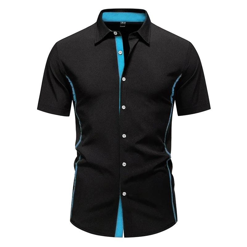 Chemises d'été élastiques formelles pour hommes, chemise boutonnée contrastante, style Y2K Old Money
