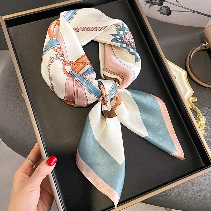 Écharpe carrée en soie simulée pour femmes, 68cm, à la mode et polyvalente, haut de gamme, sac, acce