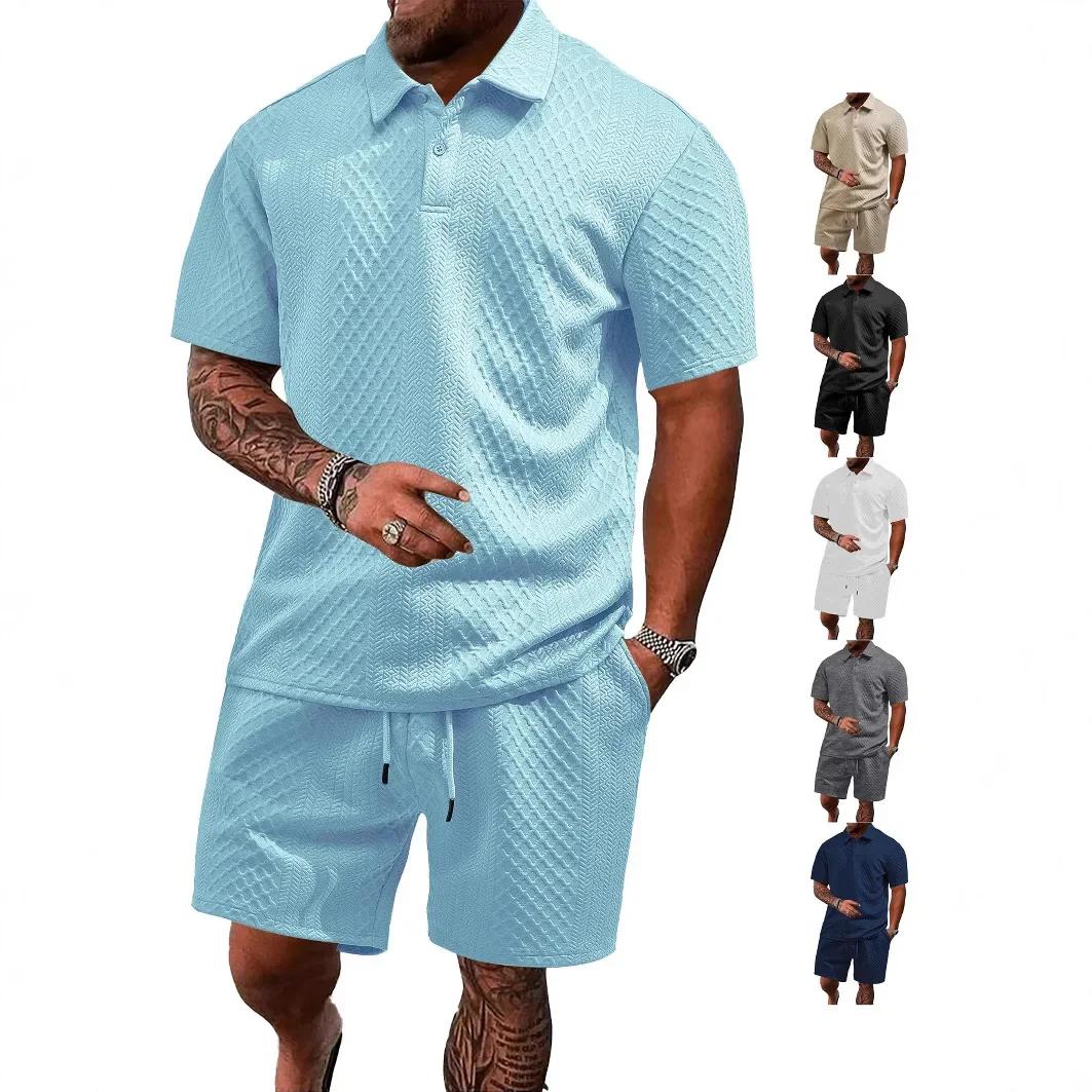 Polo à revers fin pour hommes, tissu jacquard européen et américain transfrontalier, sport décontrac