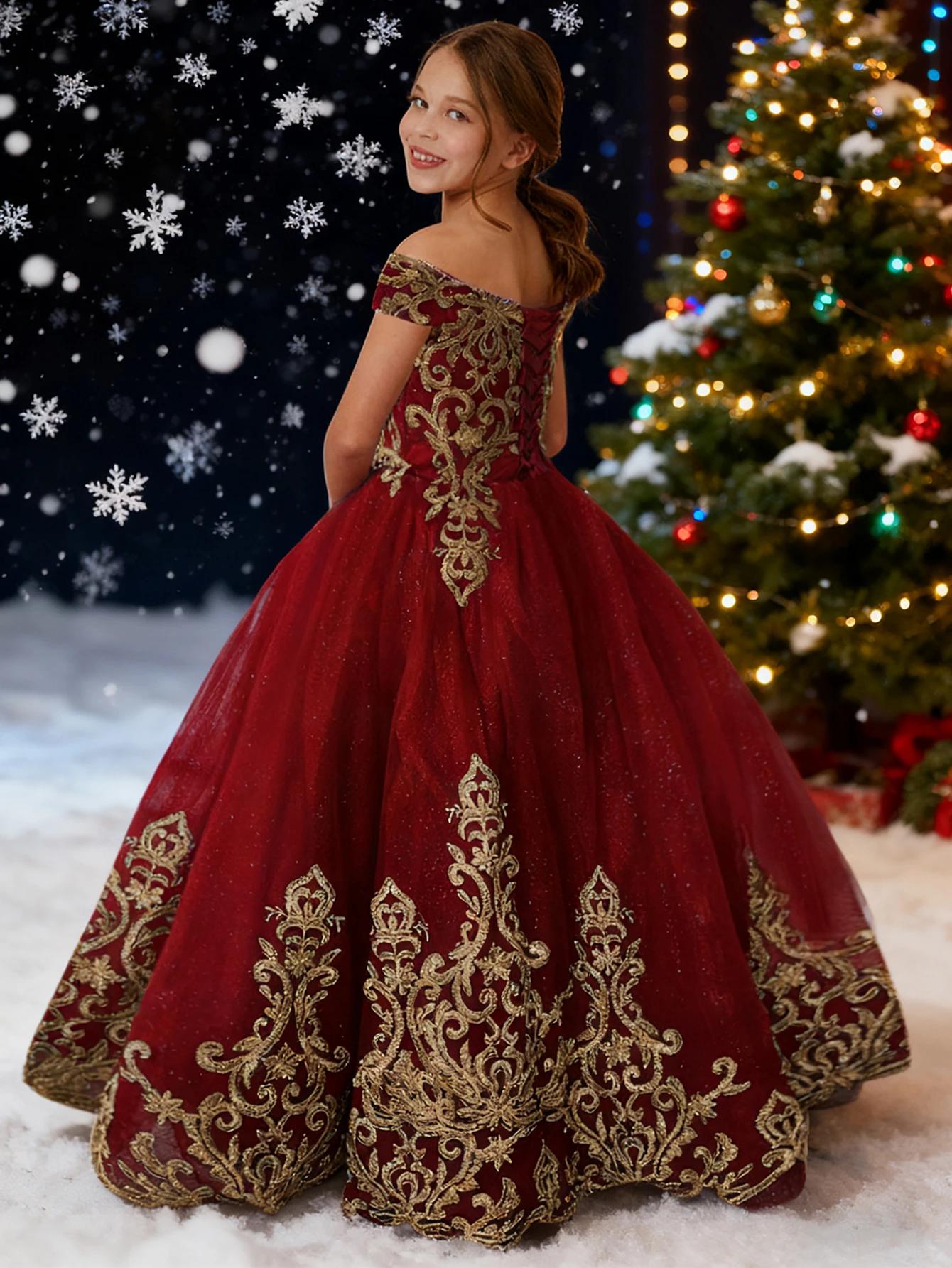 Robes de concours de princesse pour filles à fleurs, robes de bal bouffantes, robes formelles