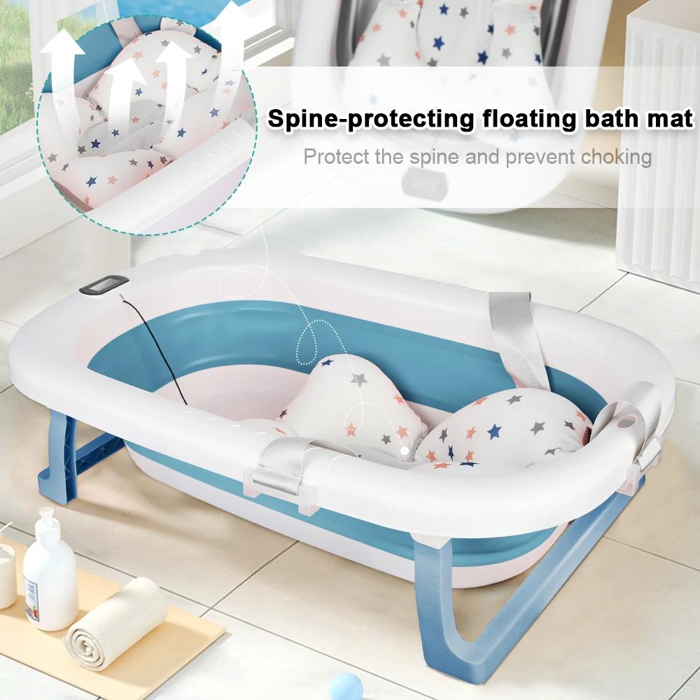 Baignoire Bébé Pliable, Avec Thermometre Digital, Coussin De Bain, Compacte Portable, Rose/Gris/Bleu