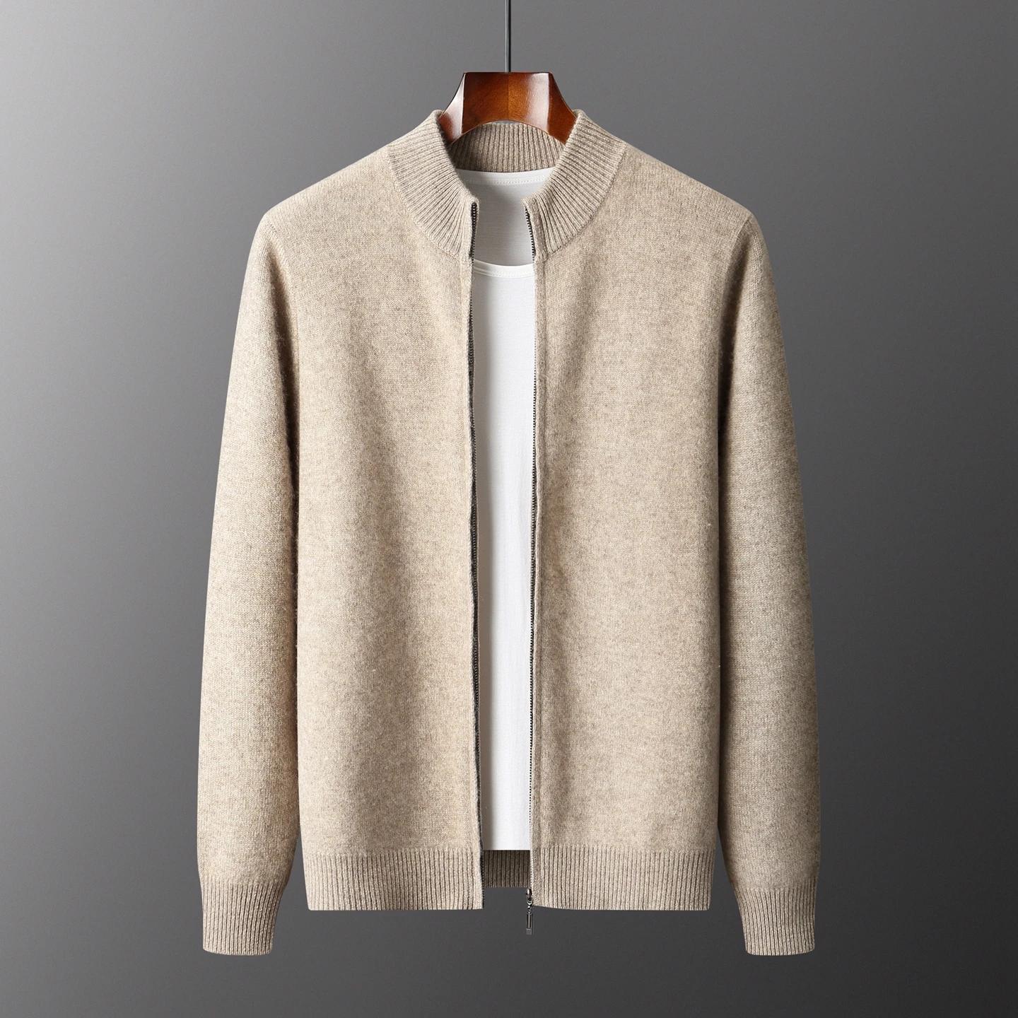 Cardigan pantalon en laine mérinos pour homme, pull en tricot, veste épaisse à fermeture éclair, pan