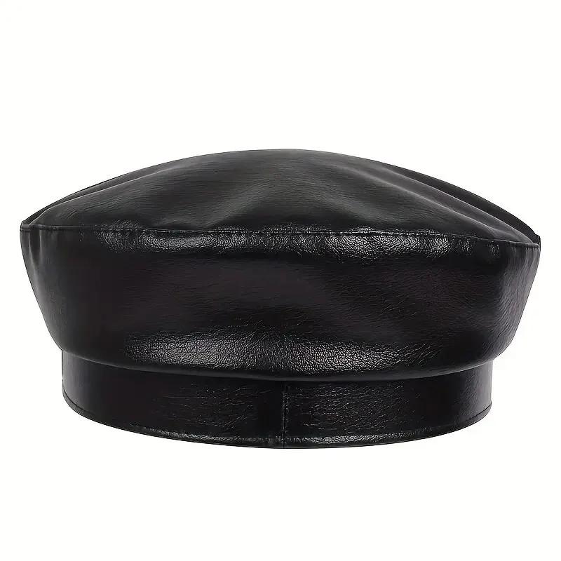 Chapeau en cuir avec grande ceinture pour femmes et hommes, chapeaux de marin, casquettes béret noir