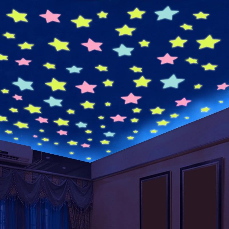 Autocollants étoiles scintillants en PVC, sparadrap d'art mural Fluorescent lumineux dans la nuit so