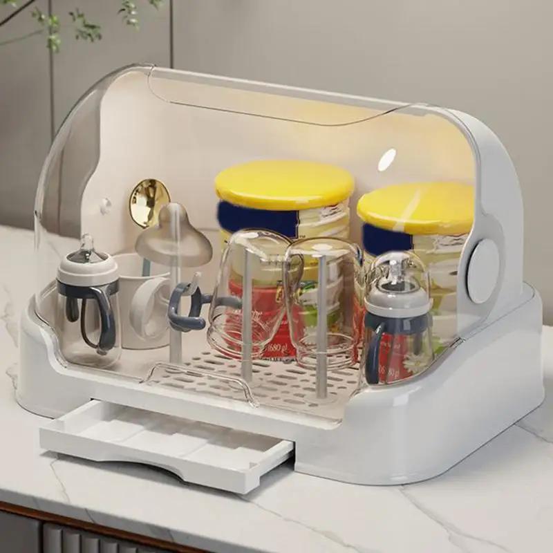 Support de séchage biberons avec plateau amovible - Boîte de rangement anti-poussière portable pour la maison