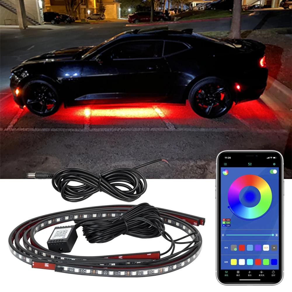Bande lumineuse LED Flexible pour voiture, contrôle à distance/APP, néon RGB, atmosphère ambiante, l
