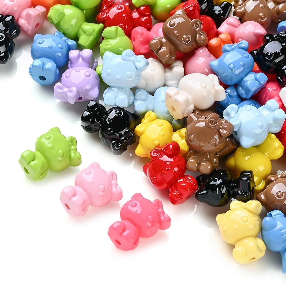 Perles acryliques mélangées au hasard, 50 pièces, perles colorées de chat de dessin animé pour brico