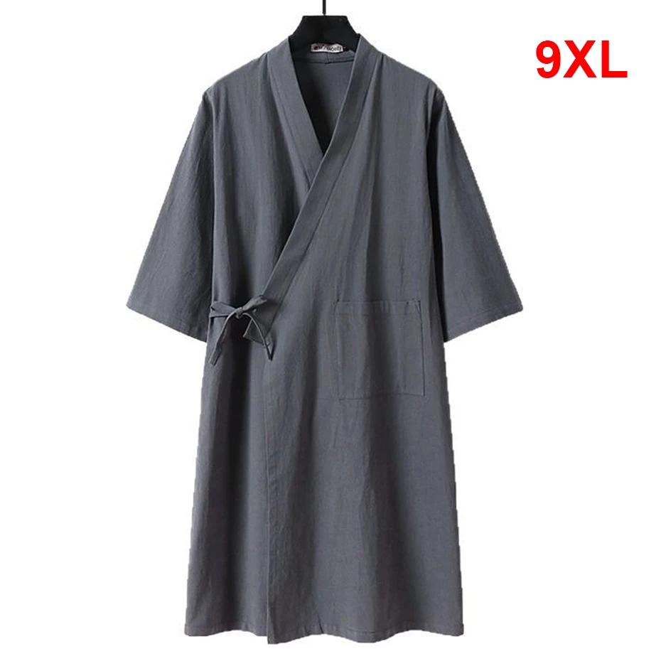 Cardigan Long Kimono chemise veste hommes grande taille 9XL chemises en lin Hanfu Daoist Robe chemis