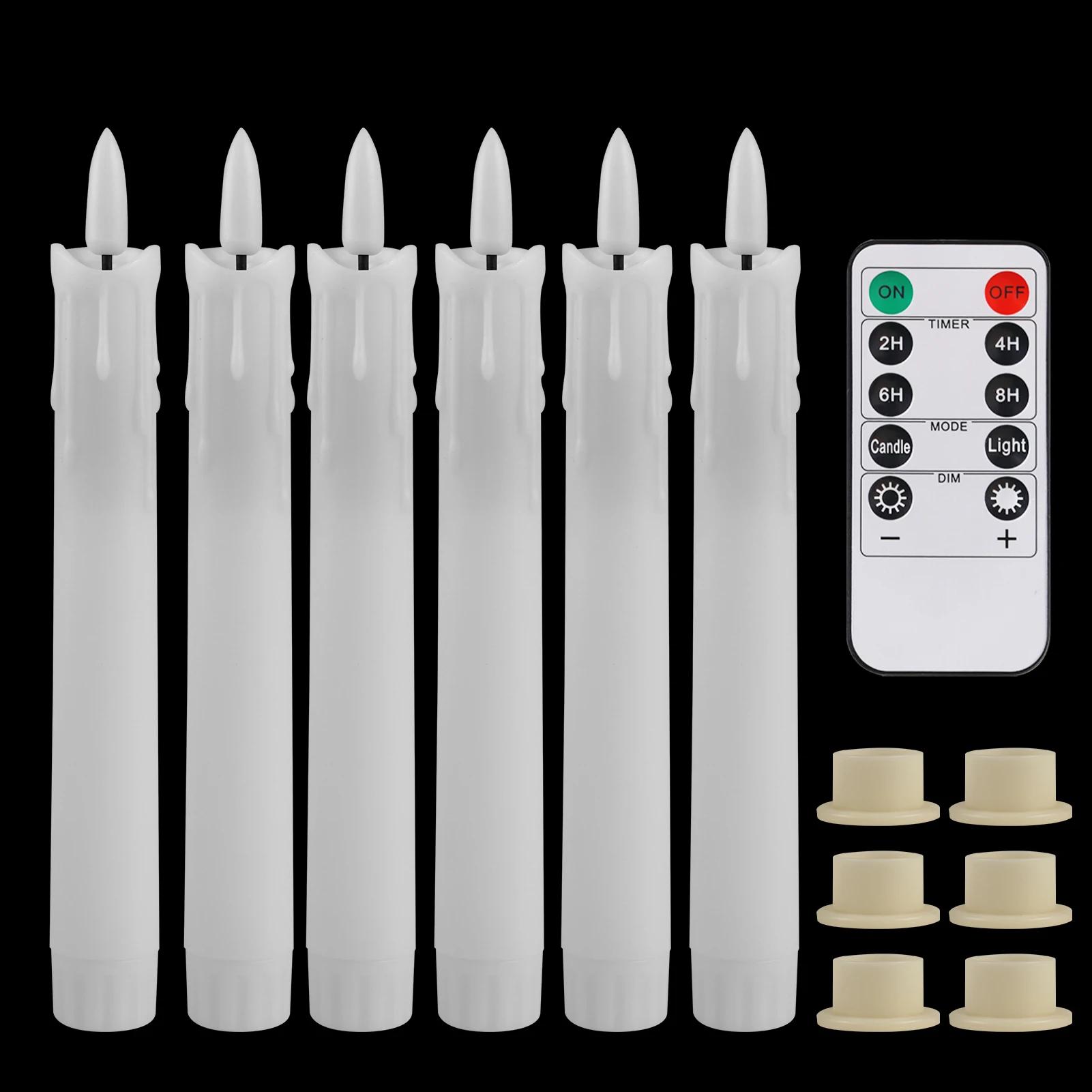 Cône d'ivoire scintillant sans flamme avec télécommande, LED, bougie mèche 3D, fonctionnement à pile