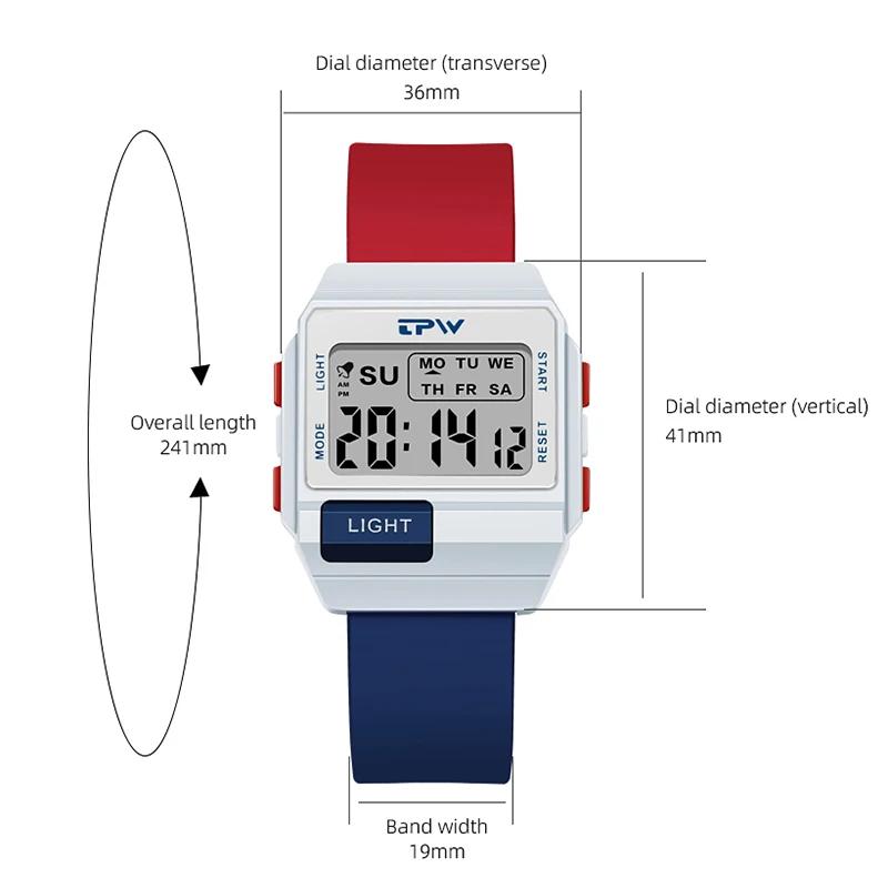 TPW 36mm montre numérique de taille moyenne pour les femmes compteur adolescent résistant à l'eau