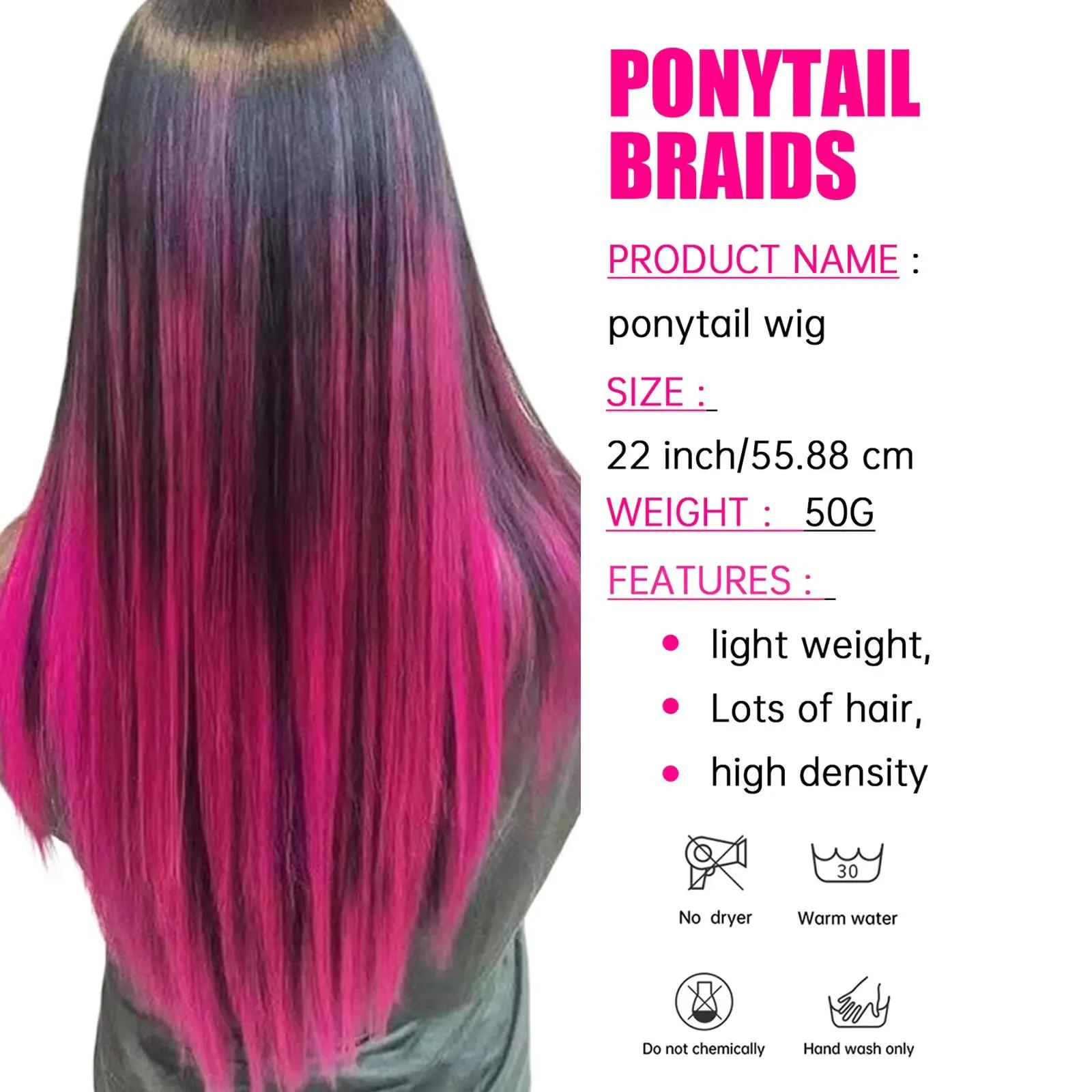 Extensions de cheveux synthétiques colorées à clips, 5 pièces, Extensions de cheveux colorées arc-en