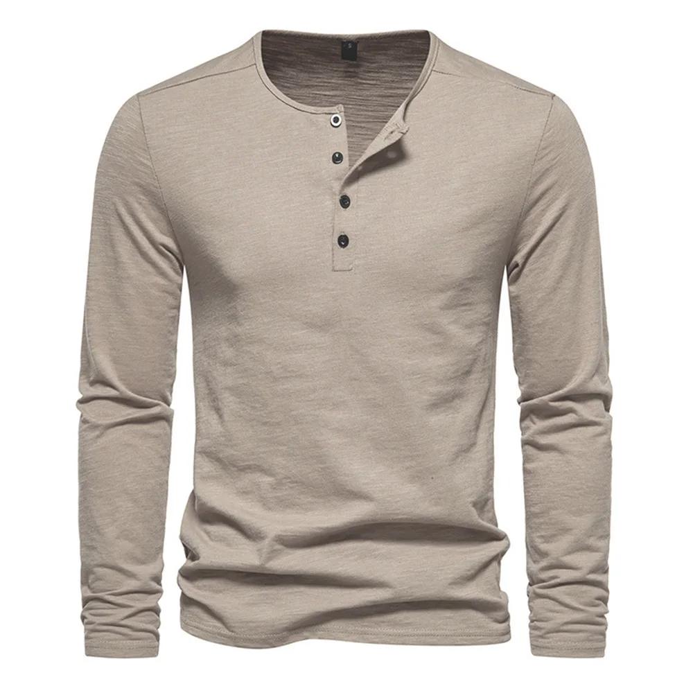 Hommes à manches longues T-shirt coton coupe ajustée chemise de fond Fitness hauts t-shirts bouton c