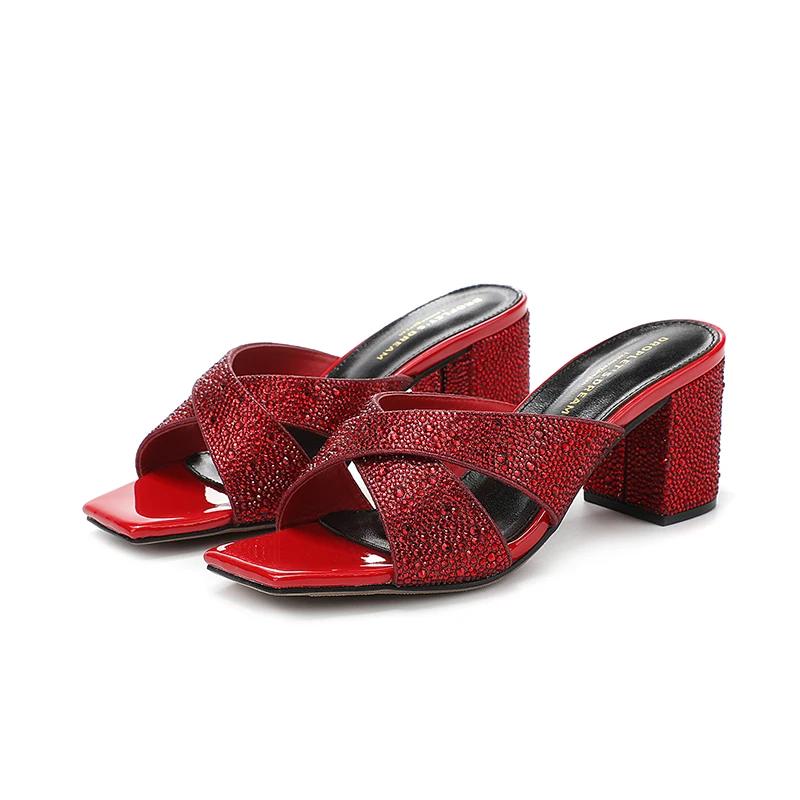 Pantoufles d'Été en Cuir group pour Femme, Chaussures à Talons Optiques, Parka Ouverte, à la Mode, i