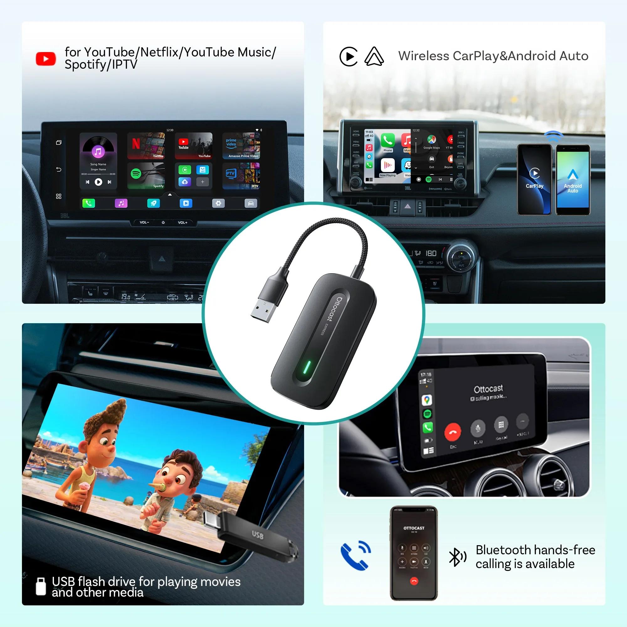 OTTOCAST Play2Video Express sans fil CarPlay sans fil Android Auto adaptateur pour Youtube Netflix l