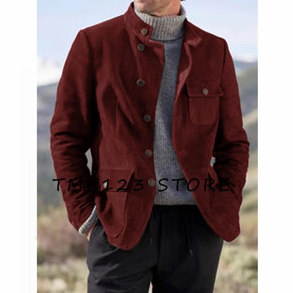 Veste Courte en Daim pour Homme, Manteau Chaud et Décontracté, Col en V, Simple Boutonnage, Combinai