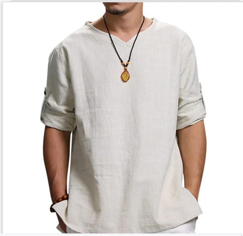 Chemise pull ample à manches 3/4 pour hommes, couleur unie, décontractée, grande taille, nouvelle co