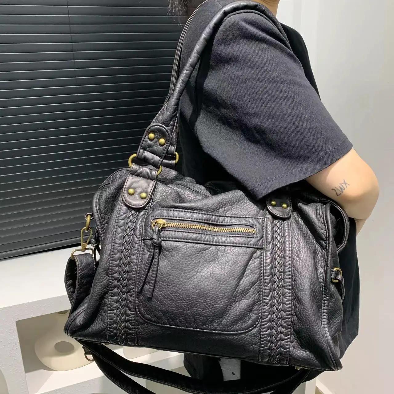 Y2K – sac à bandoulière asymétrique épaule dénudée pour fille épicée, sac de moto Vintage en cuir so