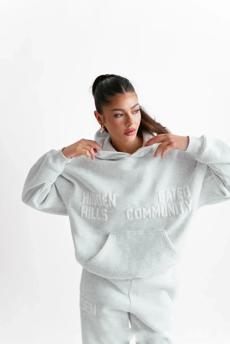 2025 printemps et automne marque à la mode imprimé ensemble à capuche avec sweat à capuche à manches