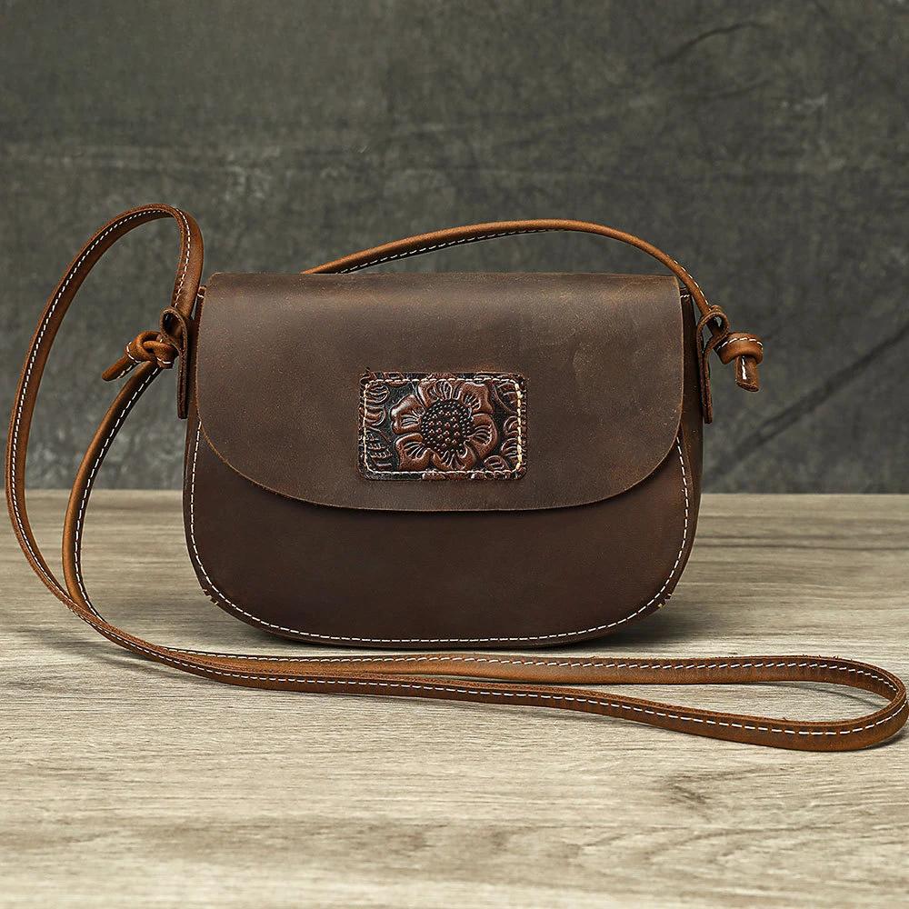 Sac à main pour femme en cuir Crazy Horse Johnature 2026 Nouveau sac bandoulière petit sac rétro en 