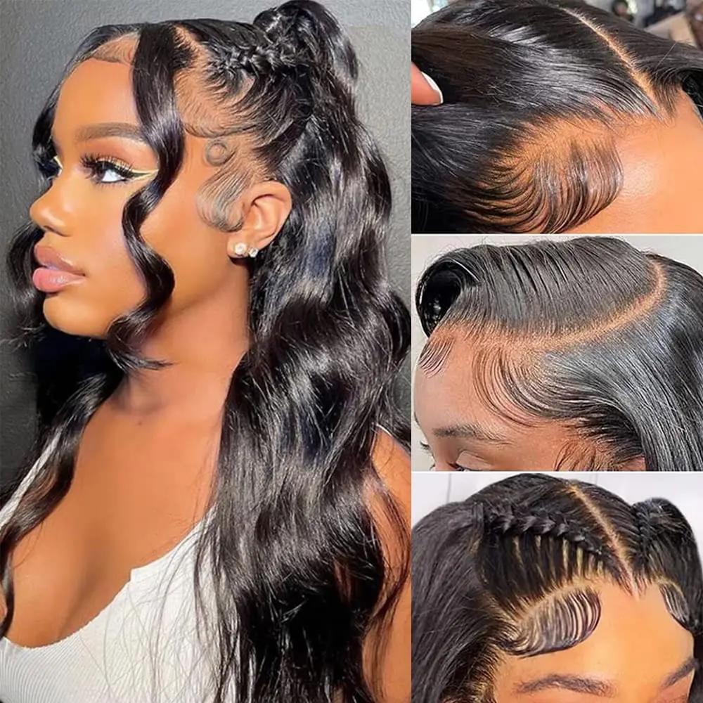 Perruque Lace Closure Wig Body Wave Naturelle Transparente, Cheveux Humains, 13x4, 13x6, 30, 32, 34,