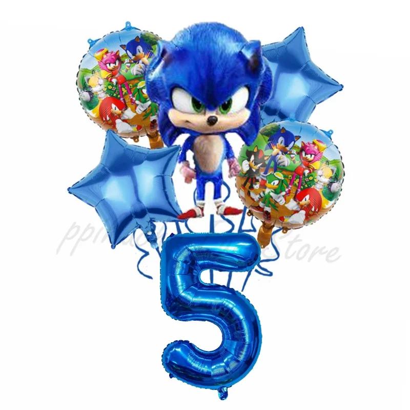 Ensemble de ballons combinés numériques sur le thème du sonique bleu, décoration d'anniversaire, cad