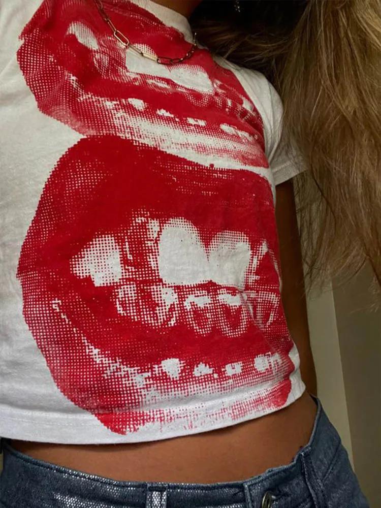 T-shirt Punk Y2K à Manches Courtes pour Femme, Haut de Rue Gothique, Loisirs Basiques, Été 2024