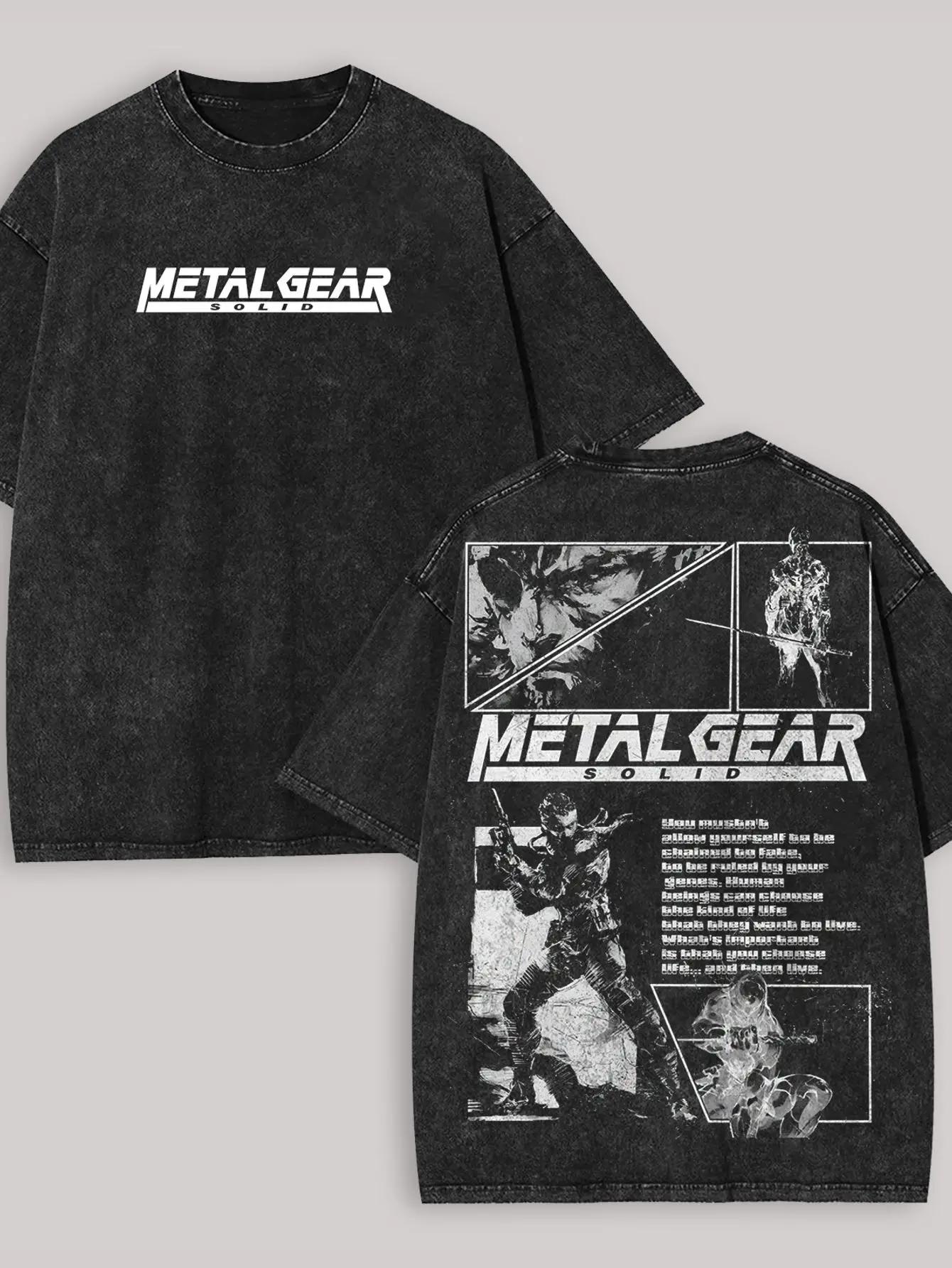 T-shirt décontracté à col rond pour homme, 100% coton, imprimé Metal Gear Solid et texte, streetwear